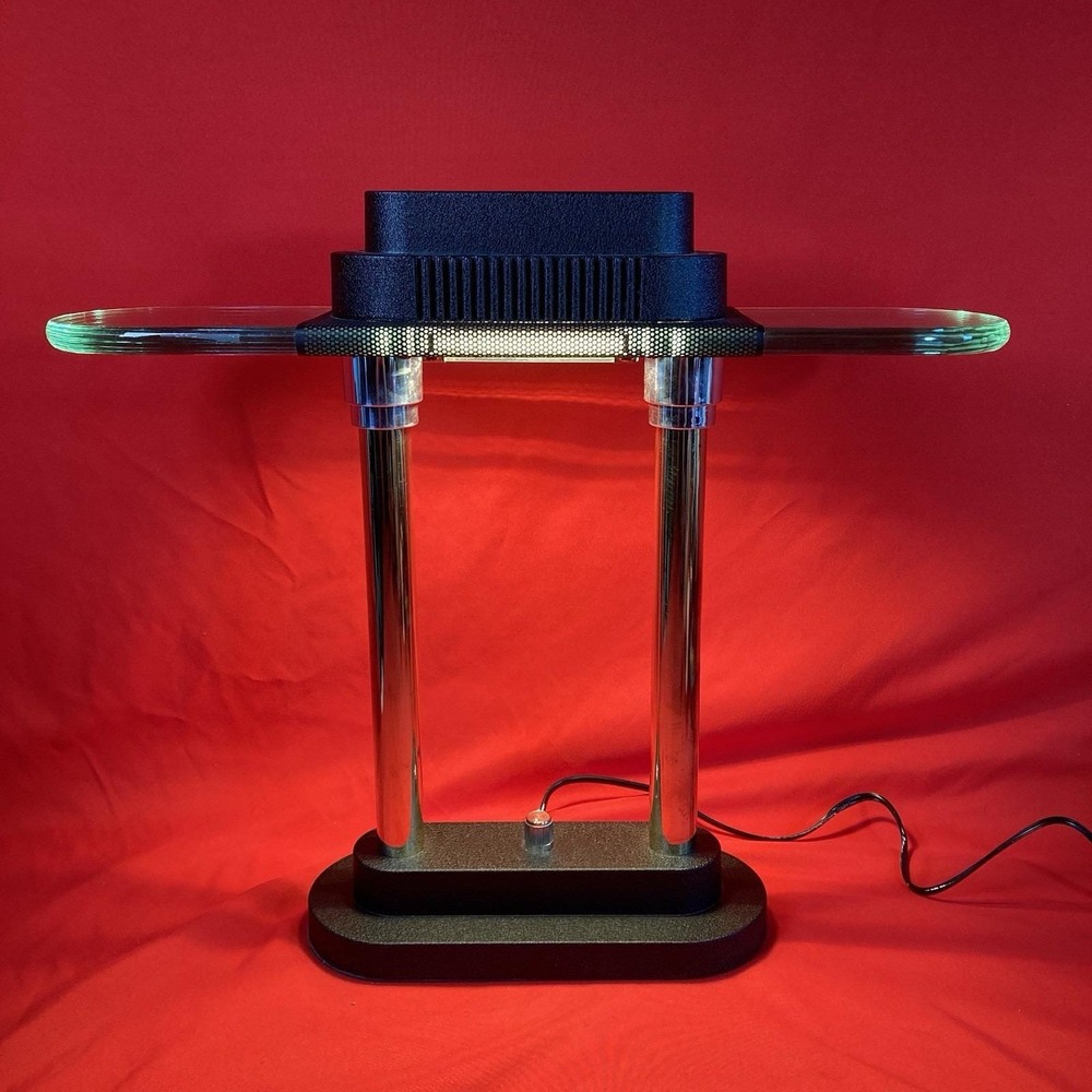 Vtg 1990's Robert Sonneman Desk Bankers Lamp / Brass Glass Postmodern Prop 7042